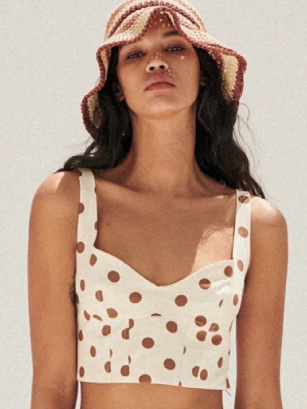 Zara Polka Dot Corset Crop Top Cream Brown Bustier Small